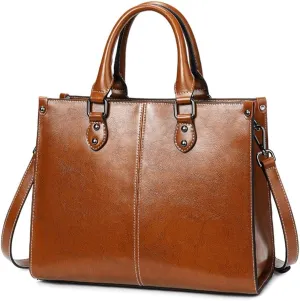 Large Genuine Leather Satchel Handbag for Women - Fashionable Shiny Tote & Crossbody Purse