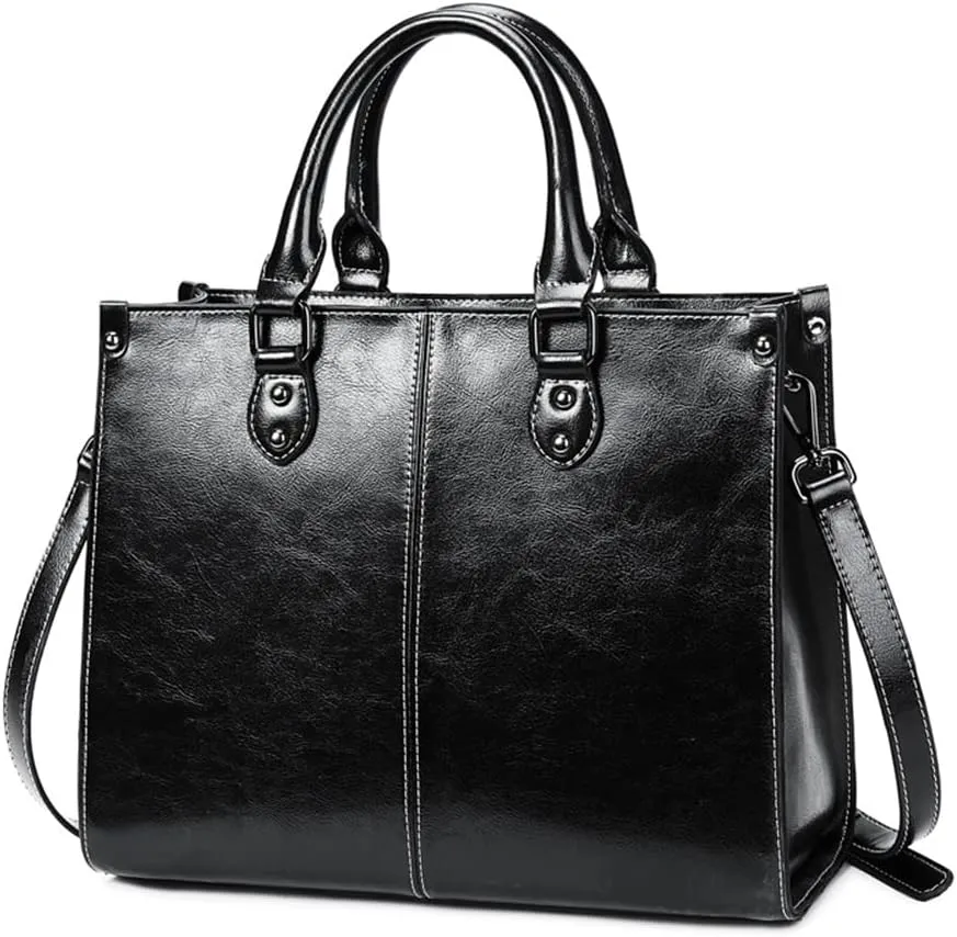 Large Genuine Leather Satchel Handbag for Women - Fashionable Shiny Tote & Crossbody Purse