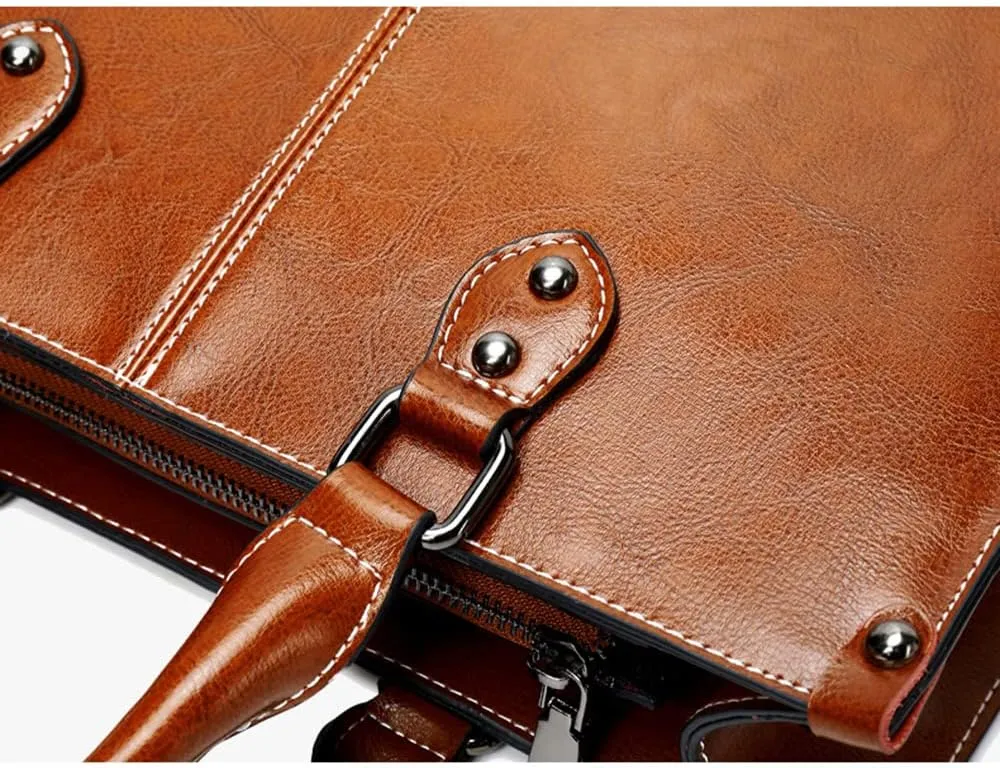 Large Genuine Leather Satchel Handbag for Women - Fashionable Shiny Tote & Crossbody Purse