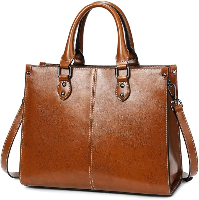 Large Genuine Leather Satchel Handbag for Women - Fashionable Shiny Tote & Crossbody Purse