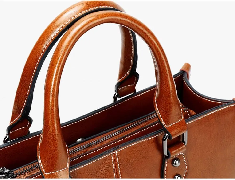 Large Genuine Leather Satchel Handbag for Women - Fashionable Shiny Tote & Crossbody Purse