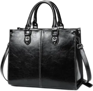Large Genuine Leather Satchel Handbag for Women - Fashionable Shiny Tote & Crossbody Purse