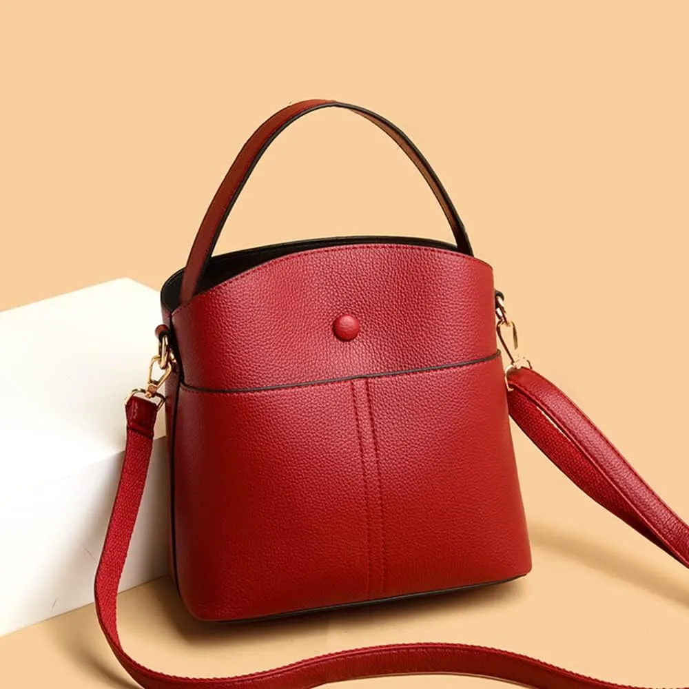 Large Leather Satchel Crossbody Bag for Women - Fashionable Black Bucket Purse and Handbag