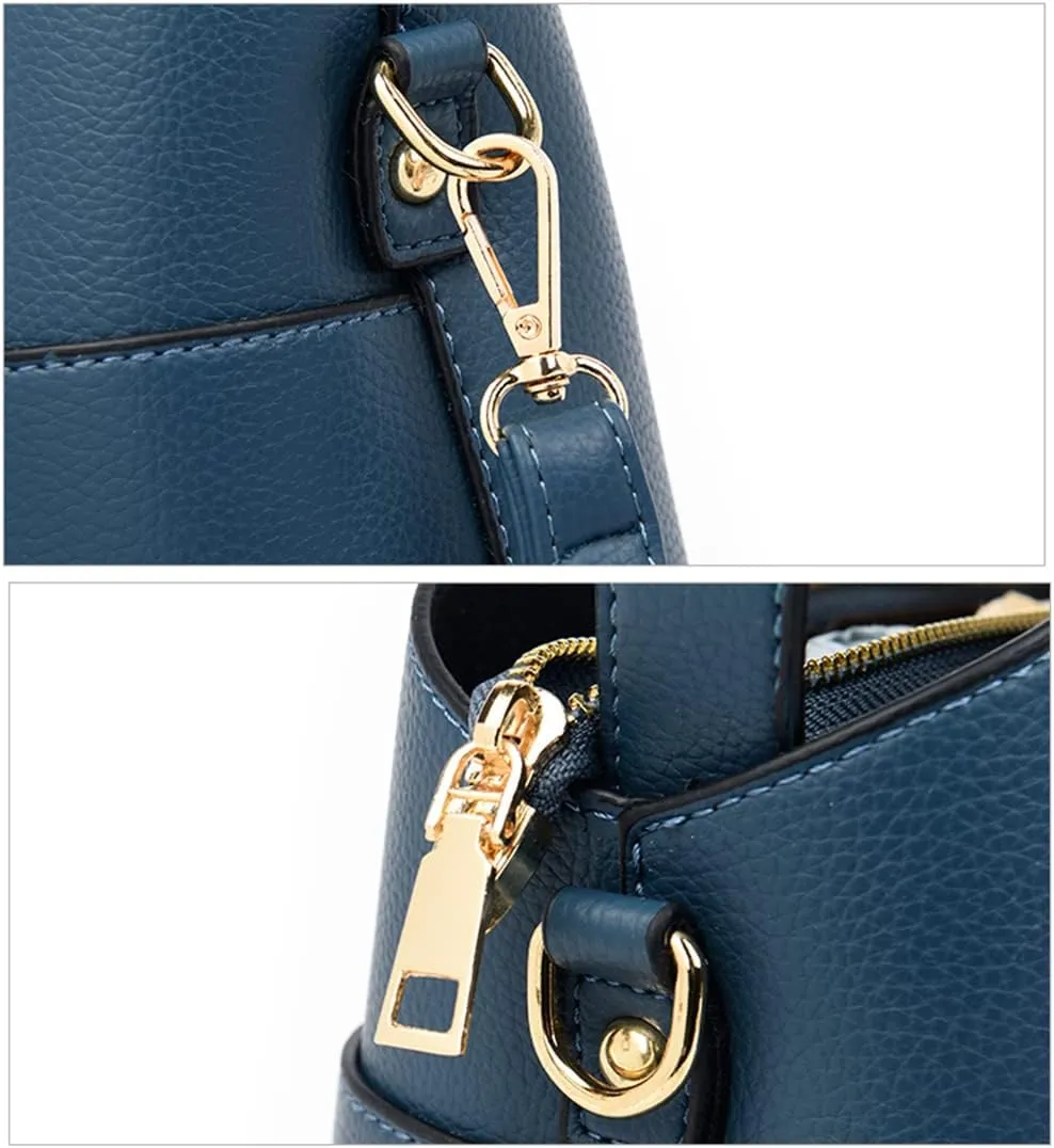 Large Leather Satchel Crossbody Bag for Women - Fashionable Black Bucket Purse and Handbag