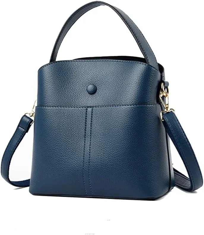Large Leather Satchel Crossbody Bag for Women - Fashionable Black Bucket Purse and Handbag