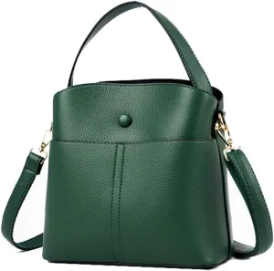 Large Leather Satchel Crossbody Bag for Women - Fashionable Black Bucket Purse and Handbag