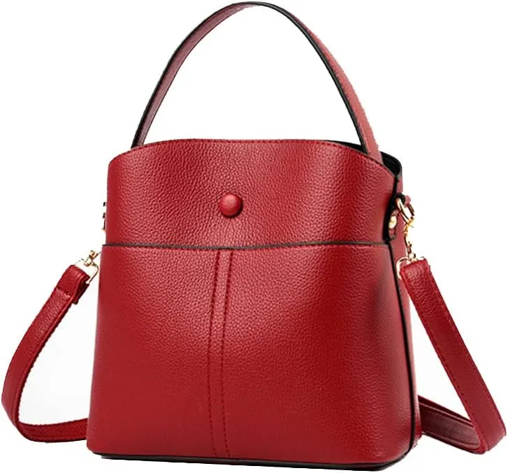 Large Leather Satchel Crossbody Bag for Women - Fashionable Black Bucket Purse and Handbag