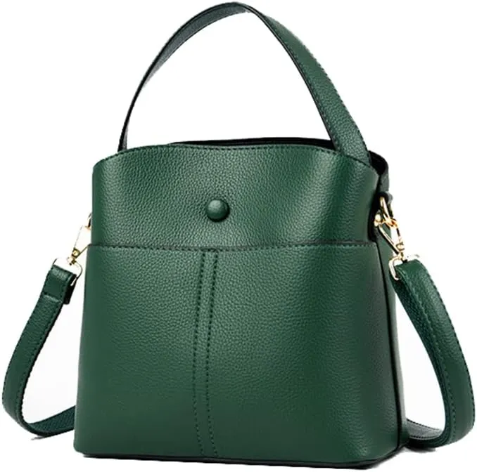 Large Leather Satchel Crossbody Bag for Women - Fashionable Black Bucket Purse and Handbag