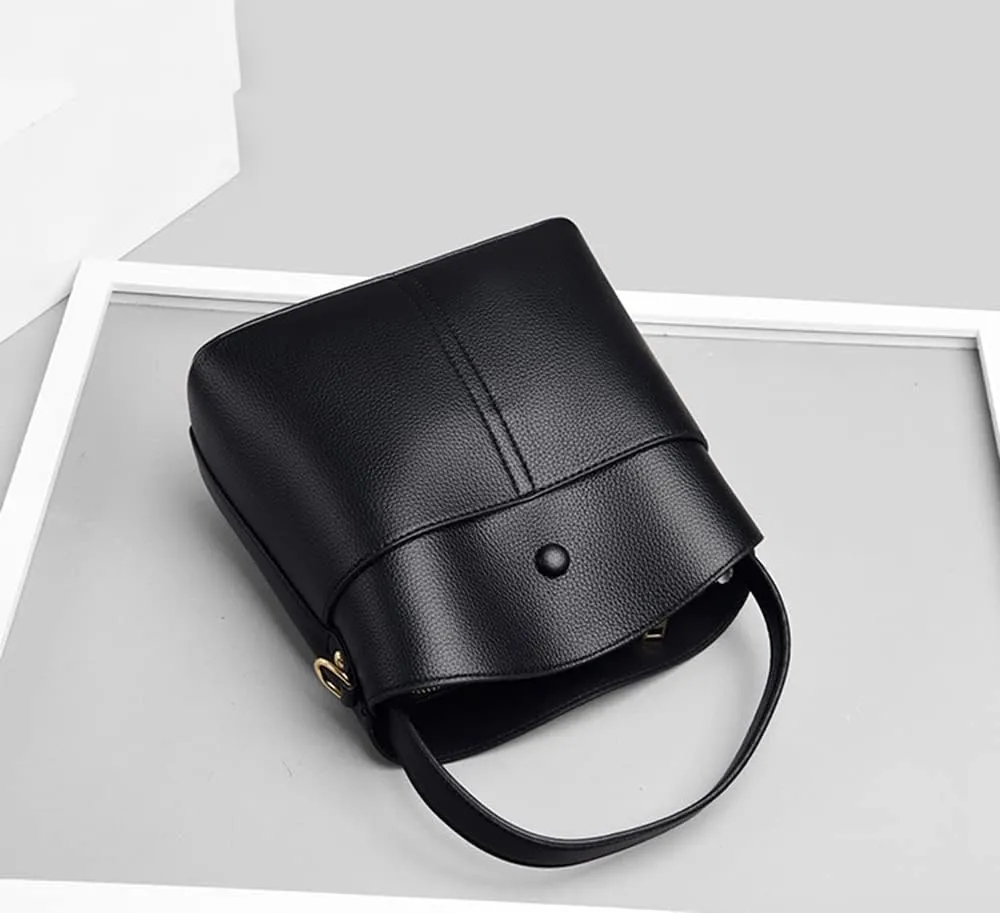 Large Leather Satchel Crossbody Bag for Women - Fashionable Black Bucket Purse and Handbag