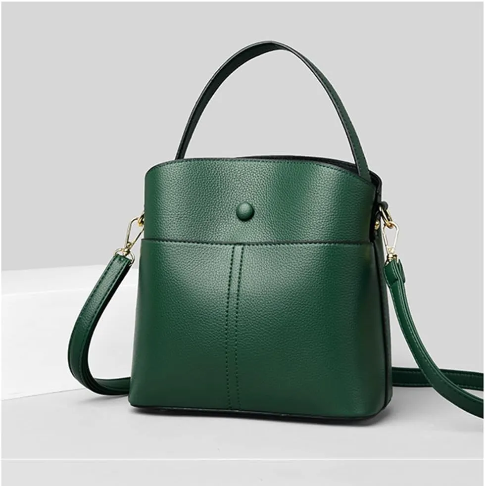 Large Leather Satchel Crossbody Bag for Women - Fashionable Black Bucket Purse and Handbag
