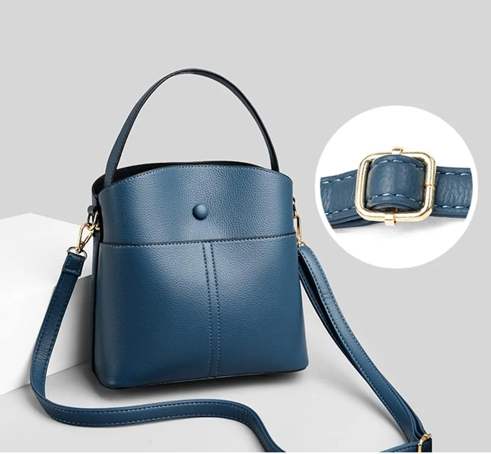 Large Leather Satchel Crossbody Bag for Women - Fashionable Black Bucket Purse and Handbag