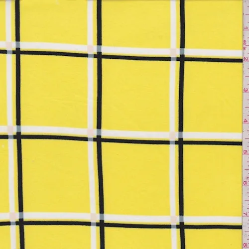Lemon/Black/White Check Double Brushed Jersey Knit Fabric