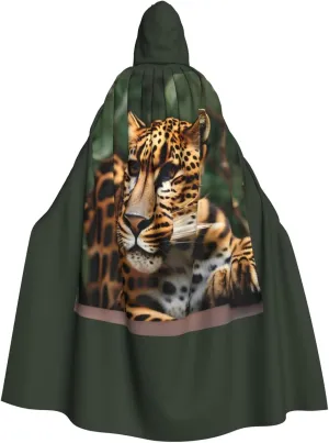 Leopard pattern print Hooded cape for adults, Oversized Hooded Cloak with Bow Tie, Adult party dress cape