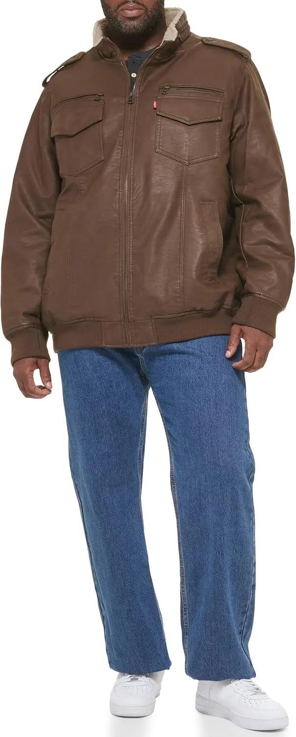 Levi's Mens Faux Leather Aviator Bomber Jacket (Regular & Big & Tall Sizes)