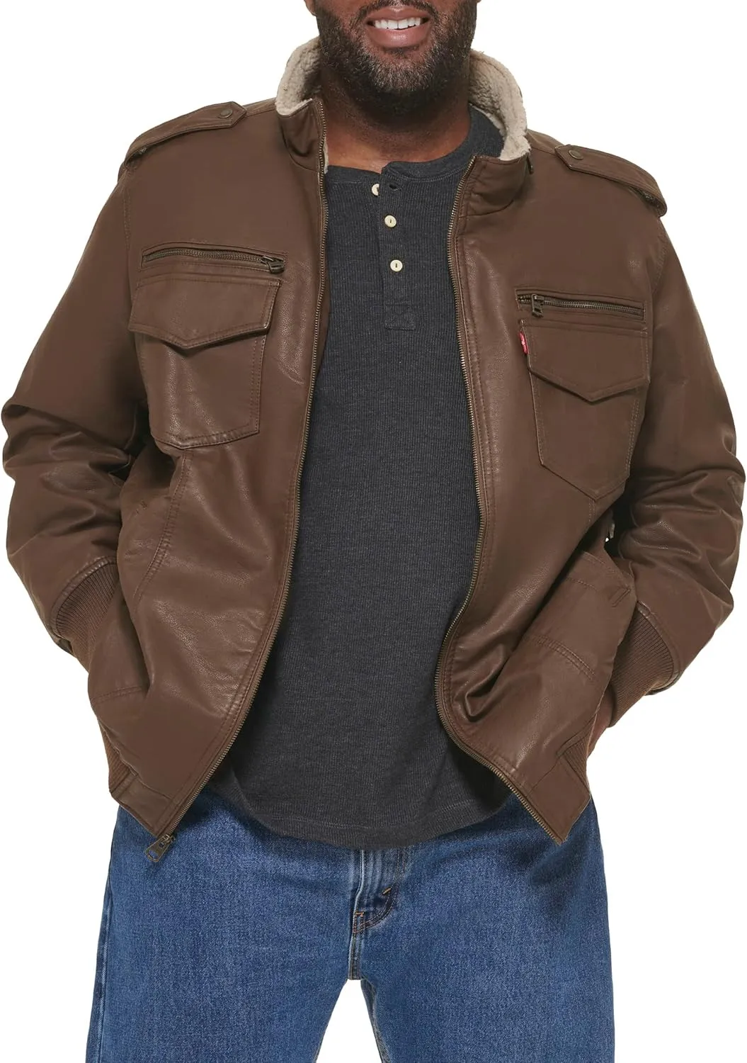 Levi's Mens Faux Leather Aviator Bomber Jacket (Regular & Big & Tall Sizes)