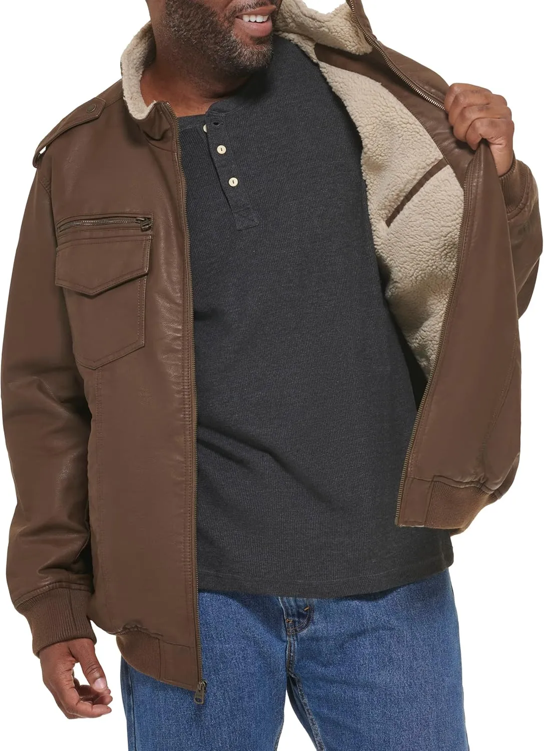 Levi's Mens Faux Leather Aviator Bomber Jacket (Regular & Big & Tall Sizes)