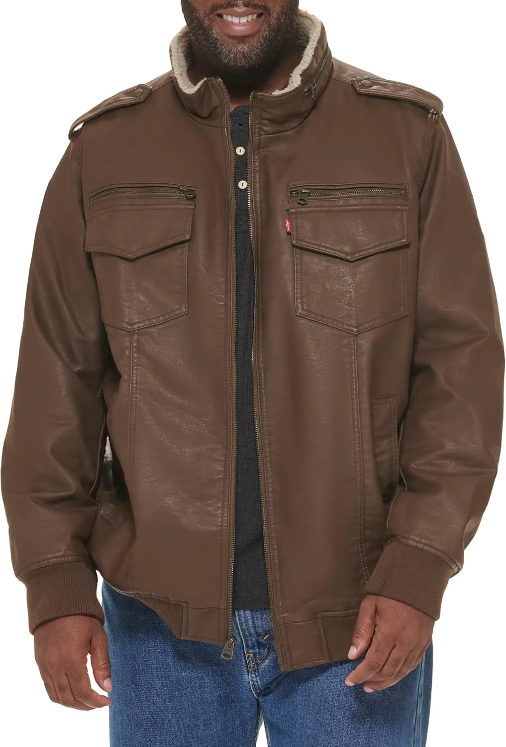 Levi's Mens Faux Leather Aviator Bomber Jacket (Regular & Big & Tall Sizes)
