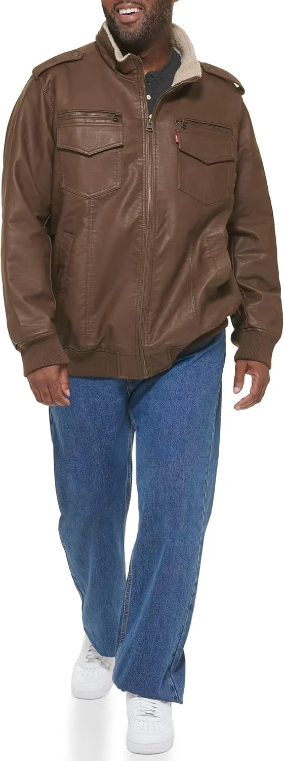 Levi's Mens Faux Leather Aviator Bomber Jacket (Regular & Big & Tall Sizes)