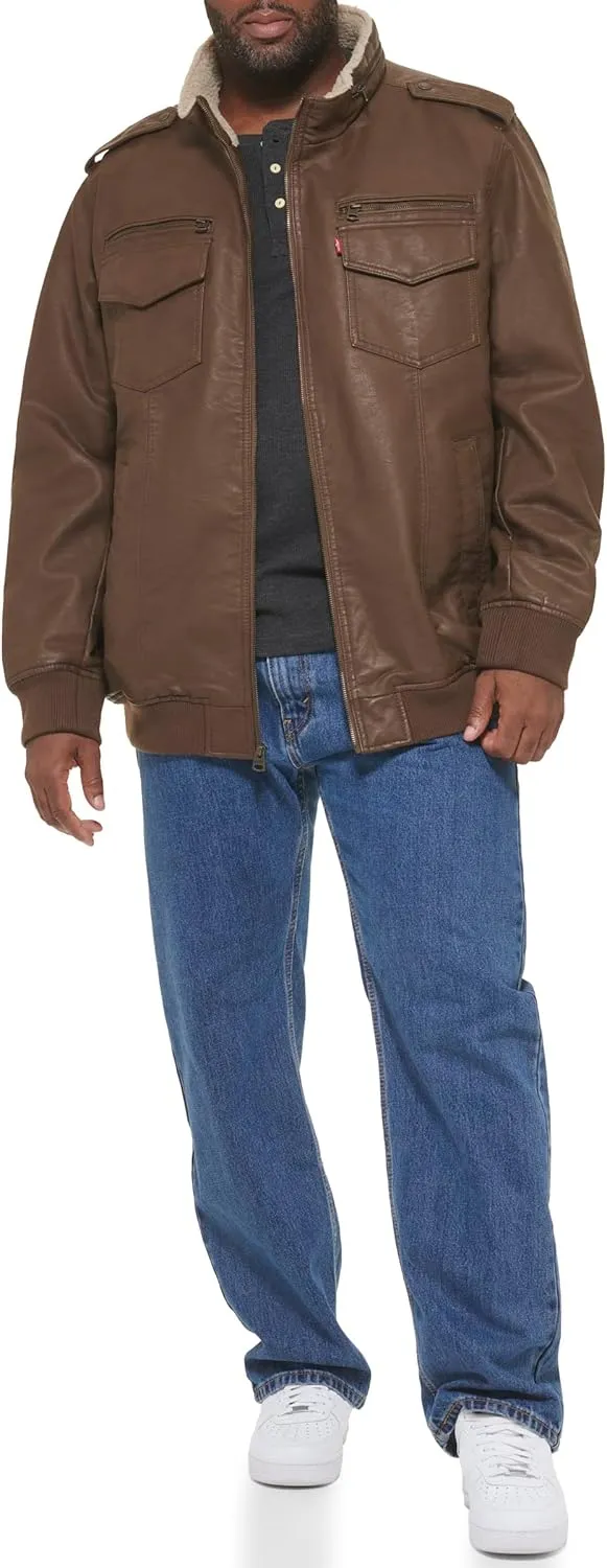 Levi's Mens Faux Leather Aviator Bomber Jacket (Regular & Big & Tall Sizes)