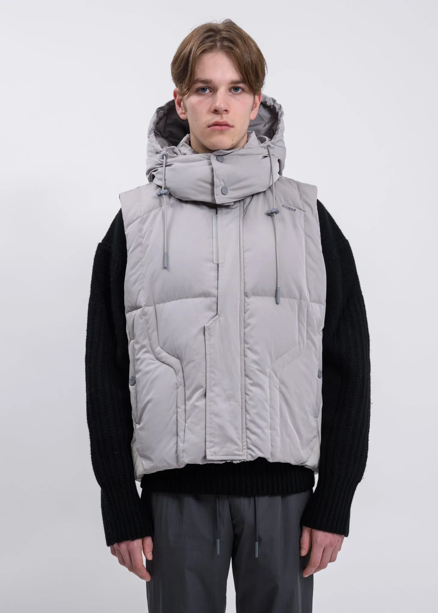 Light Grey Hooded Down Vest