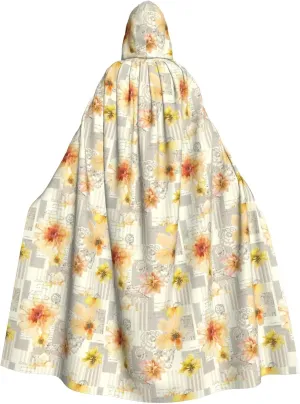 Light Yellow Flower print Hooded cape for adults, Oversized Hooded Cloak with Bow Tie, Adult party dress cape