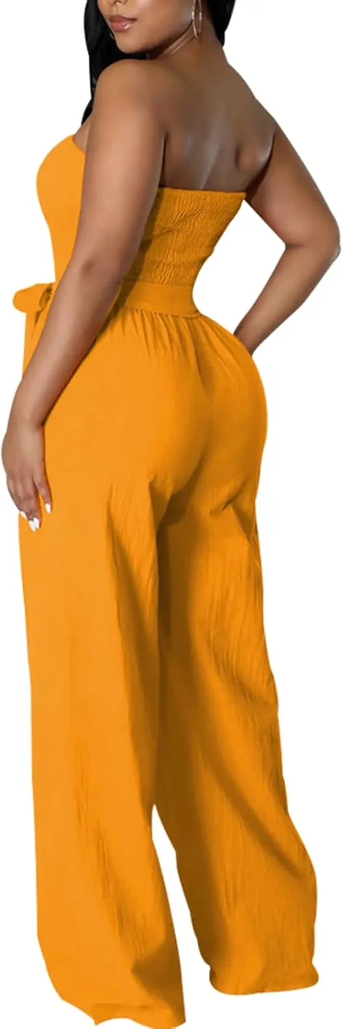 LightlyKiss Women's Casual Sleeveless Tight Jumpsuit Elegant And Fashionable Pleated Long Pants Rompers