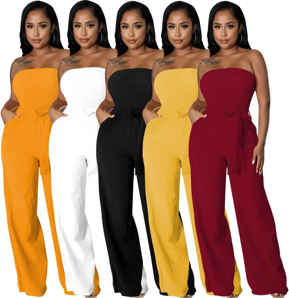 LightlyKiss Women's Casual Sleeveless Tight Jumpsuit Elegant And Fashionable Pleated Long Pants Rompers
