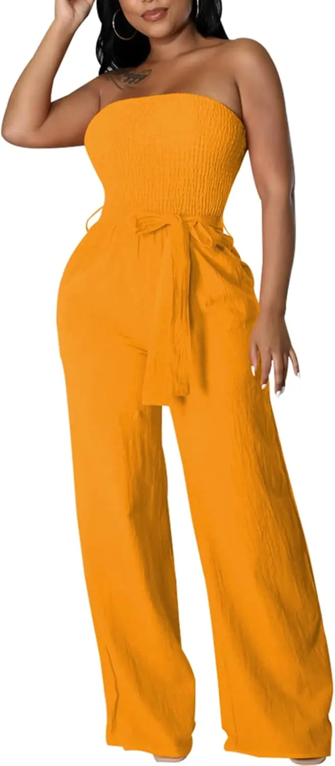 LightlyKiss Women's Casual Sleeveless Tight Jumpsuit Elegant And Fashionable Pleated Long Pants Rompers