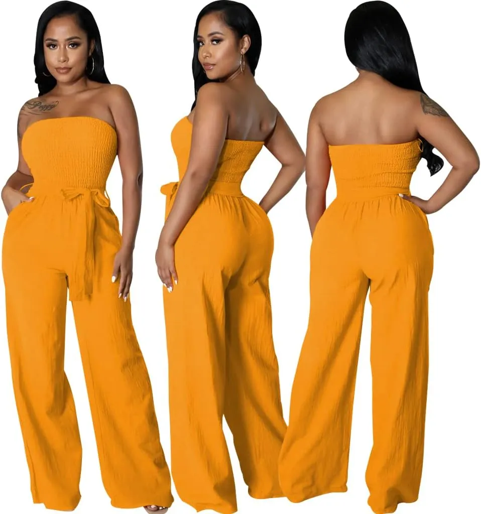 LightlyKiss Women's Casual Sleeveless Tight Jumpsuit Elegant And Fashionable Pleated Long Pants Rompers