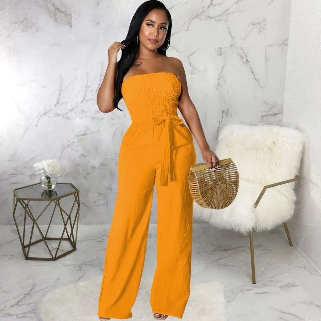 LightlyKiss Women's Casual Sleeveless Tight Jumpsuit Elegant And Fashionable Pleated Long Pants Rompers