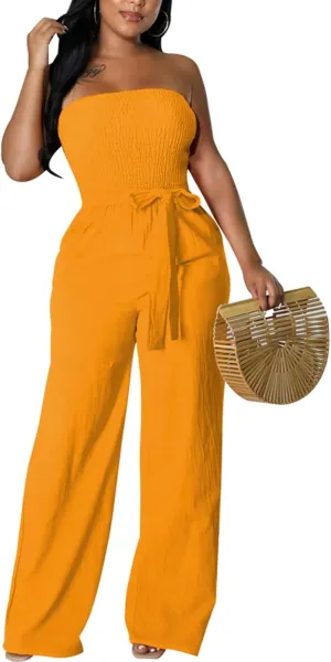 LightlyKiss Women's Casual Sleeveless Tight Jumpsuit Elegant And Fashionable Pleated Long Pants Rompers