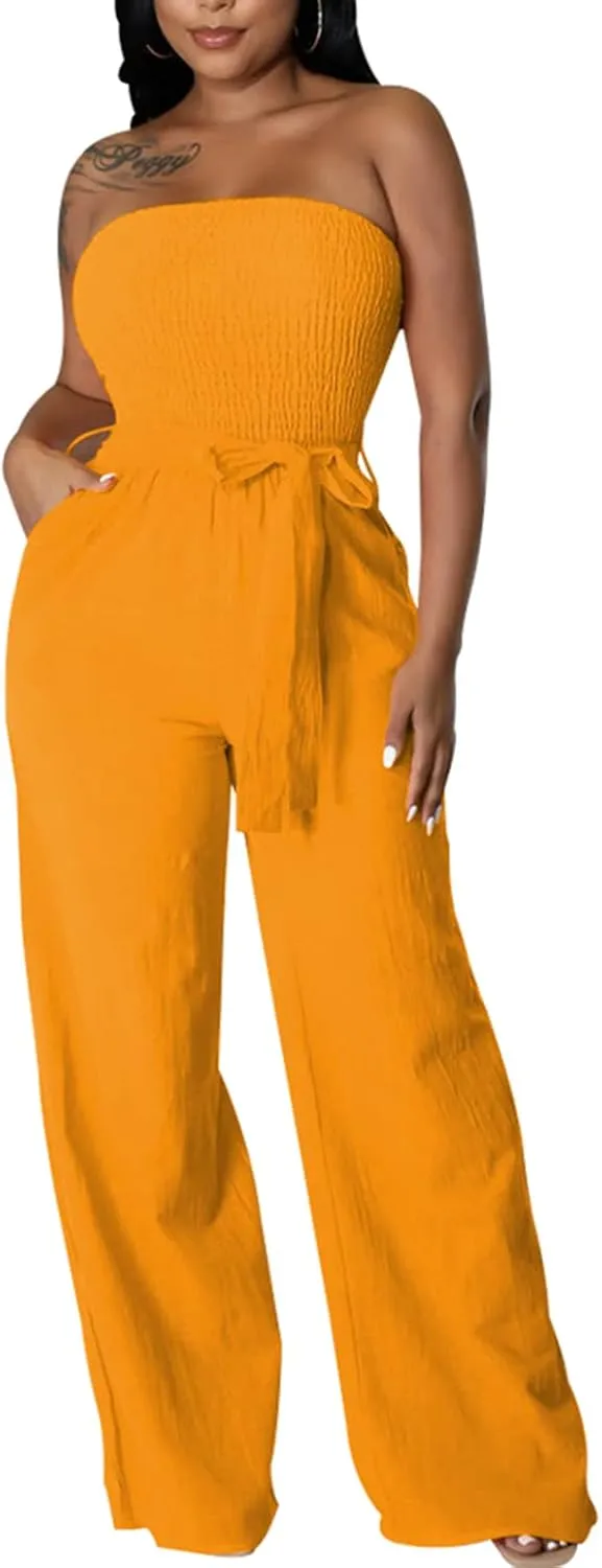 LightlyKiss Women's Casual Sleeveless Tight Jumpsuit Elegant And Fashionable Pleated Long Pants Rompers