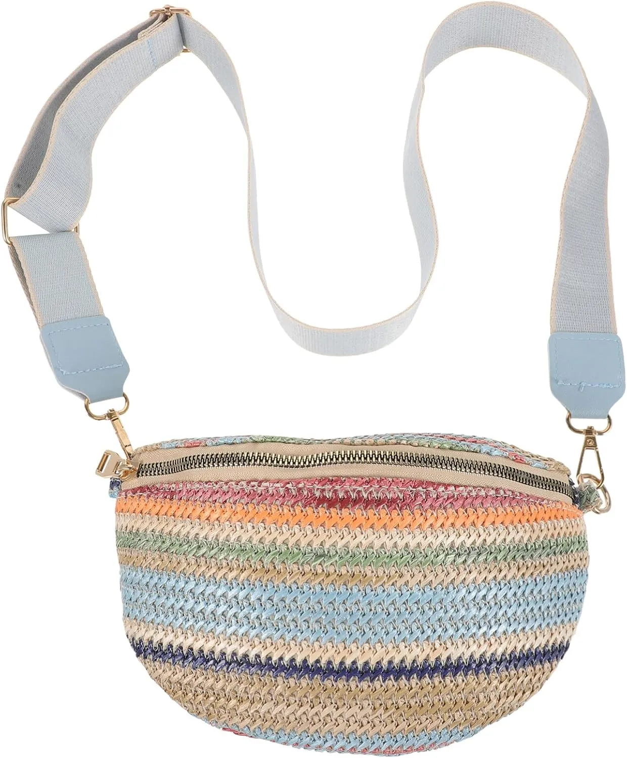 Lightweight Straw Fanny Pack Women's Waist Pouch Fashionable Small Bag for Travel