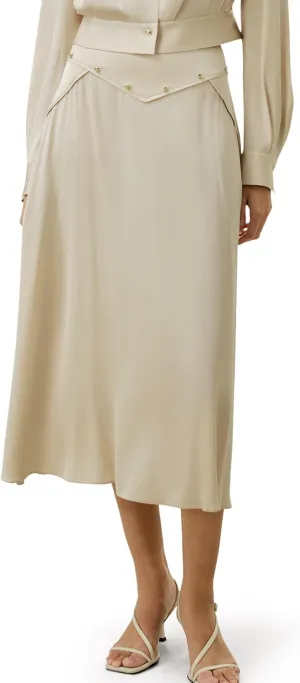 LilySilk 100% Silk Skirt for Women Long Midi Silk Bottom Flowy Pleated A Line with Metal Buttons Vintage Soft High Waist