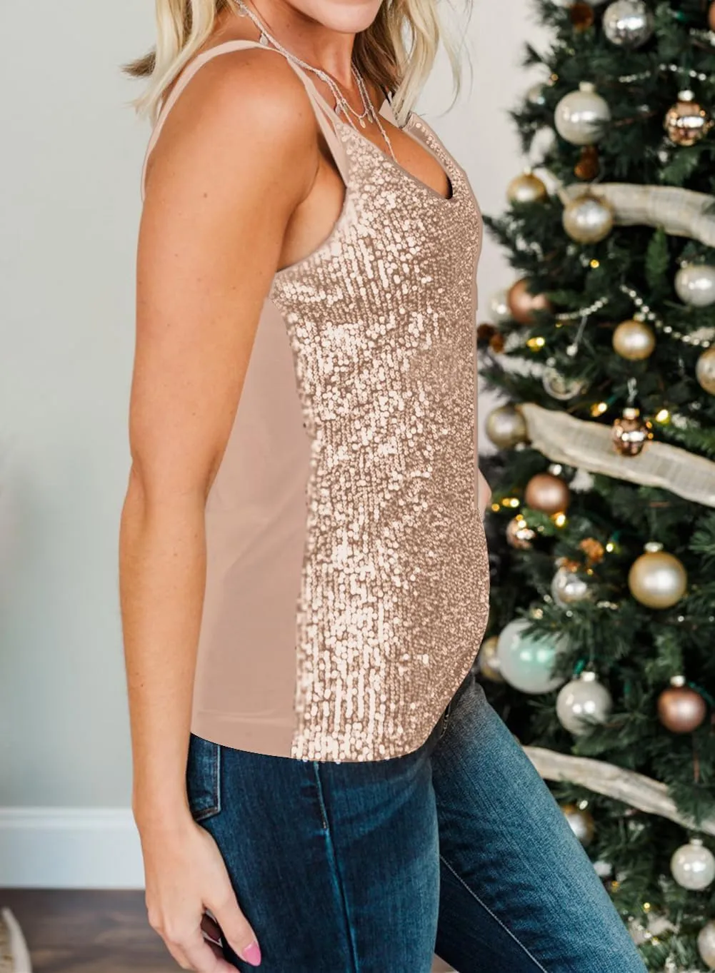 lime flare Women Sexy Sparkle Shimmer Cami Tank Tops Las Vegas Disco Sequin Camisole
