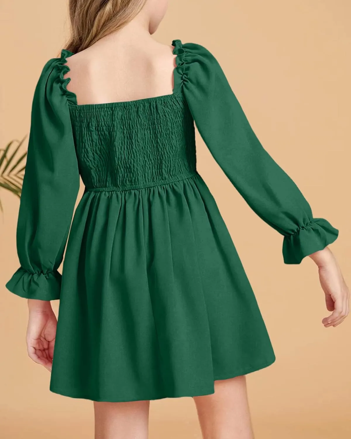 Little Girls Kids Summer Chiffon Ruffle Mini Dress Square Neck Lantern Sleeve Short Dress Tulle Smocked