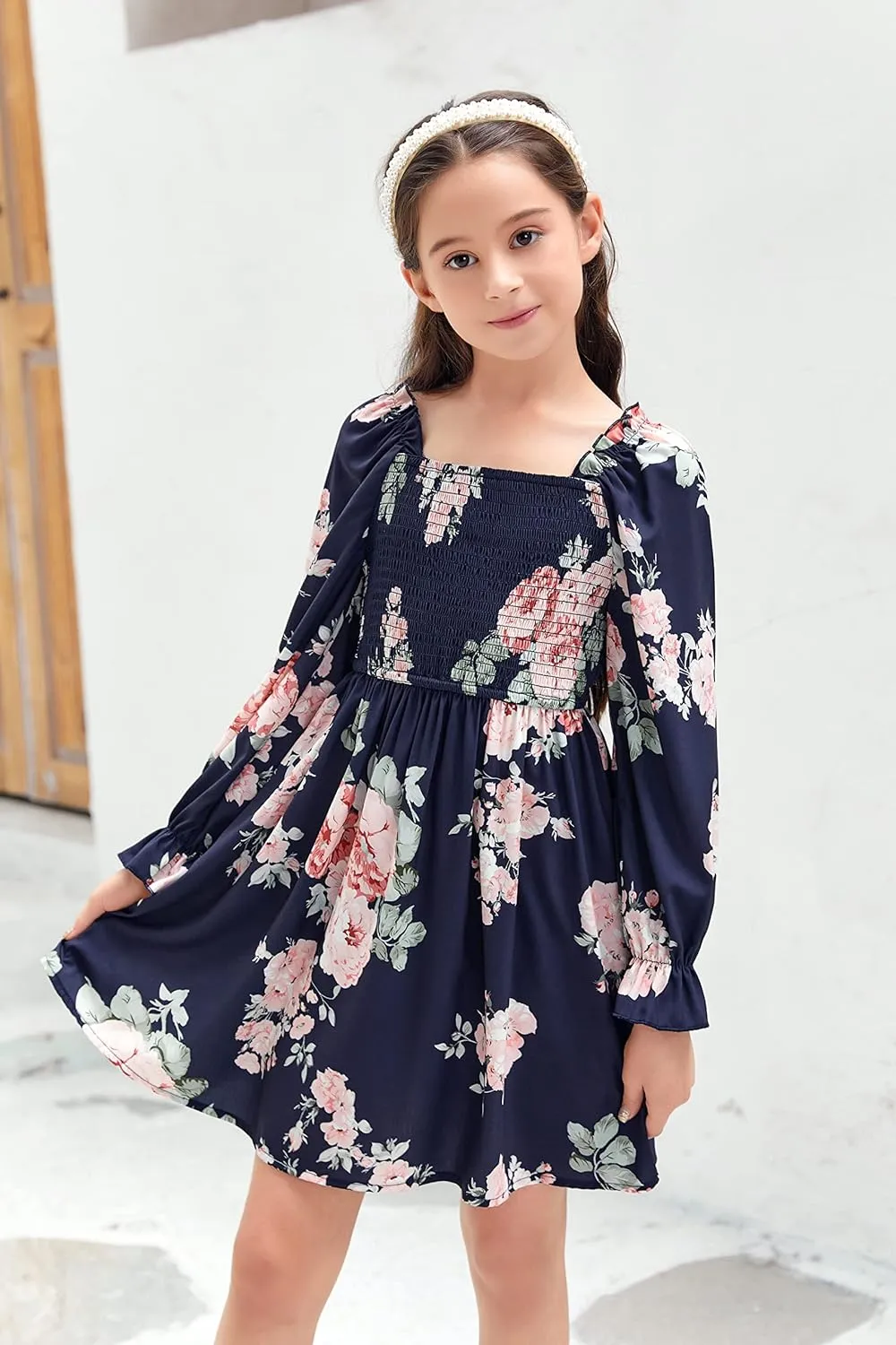 Little Girls Kids Summer Chiffon Ruffle Mini Dress Square Neck Lantern Sleeve Short Dress Tulle Smocked