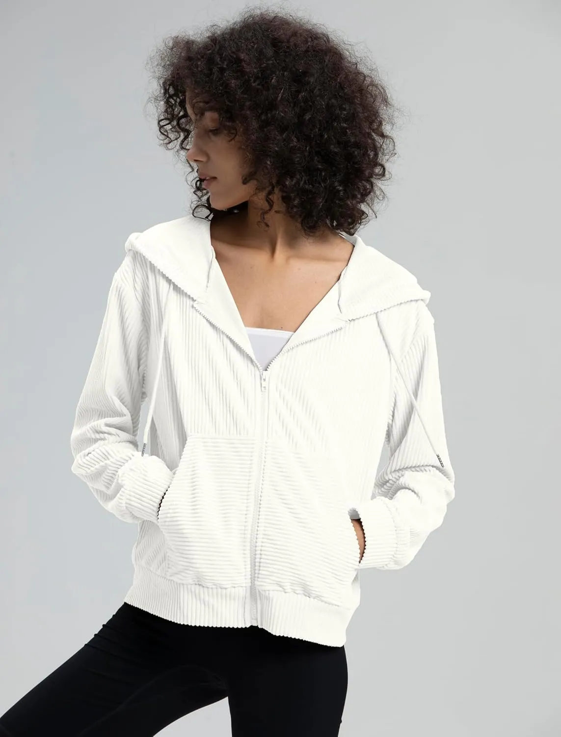 Locachy Women's Corduroy Hoodies Sweatshirt Fashion Zip Up Oversized Shacket Jacket with Pockets