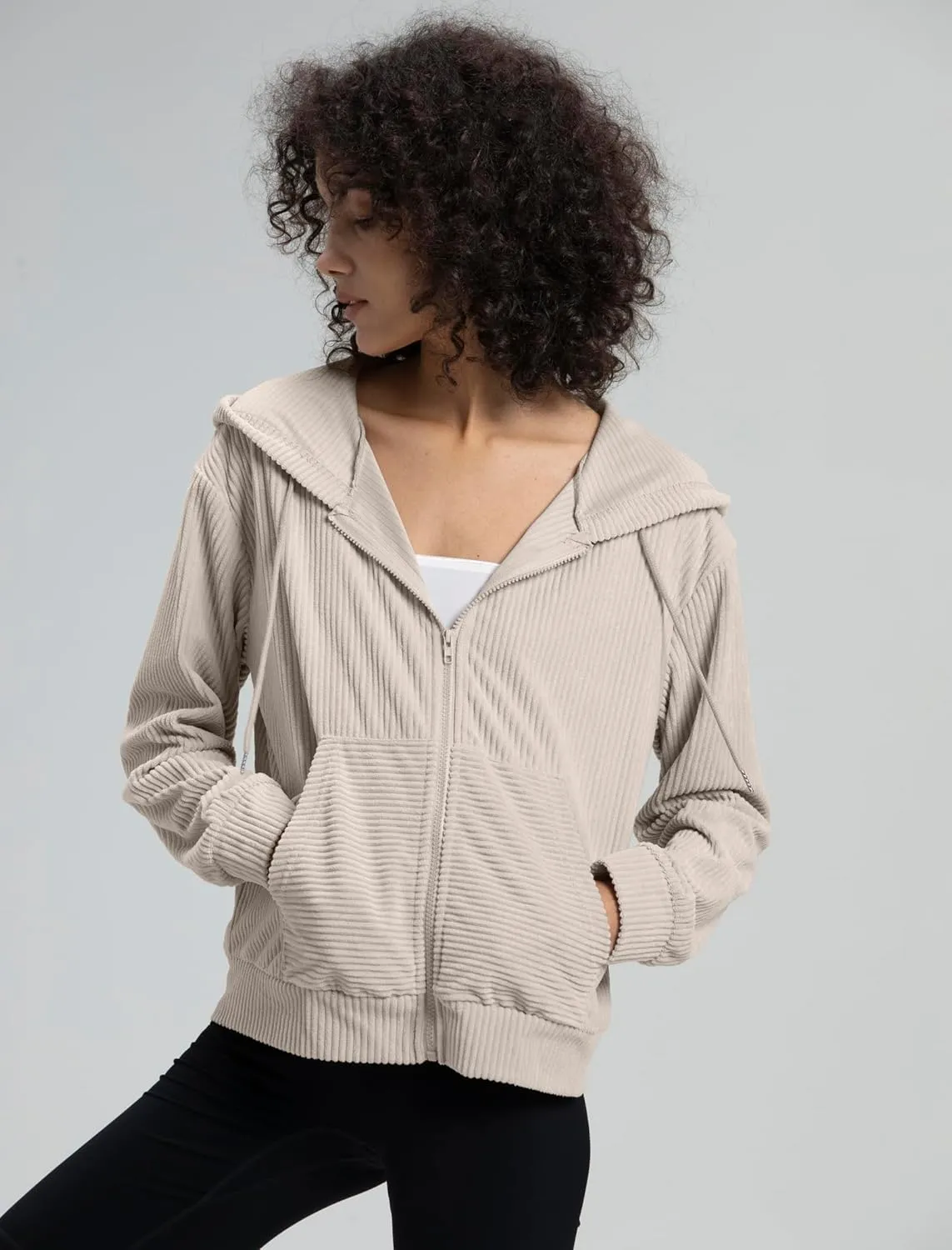 Locachy Women's Corduroy Hoodies Sweatshirt Fashion Zip Up Oversized Shacket Jacket with Pockets