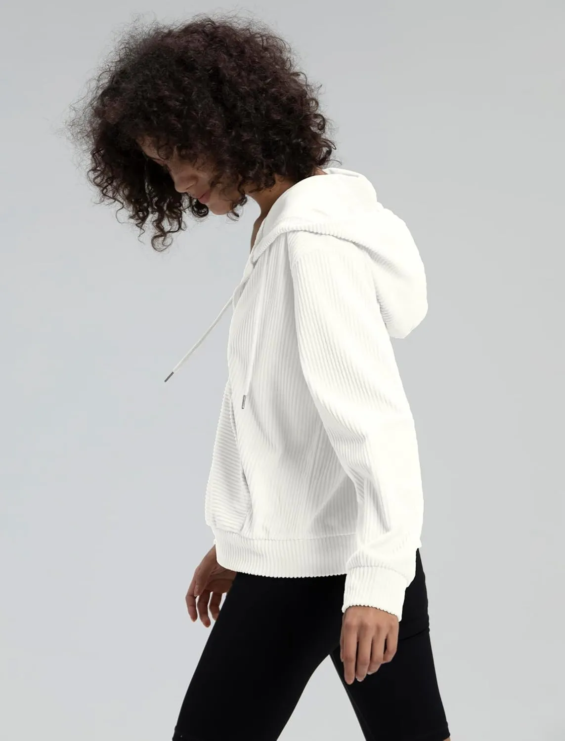 Locachy Women's Corduroy Hoodies Sweatshirt Fashion Zip Up Oversized Shacket Jacket with Pockets