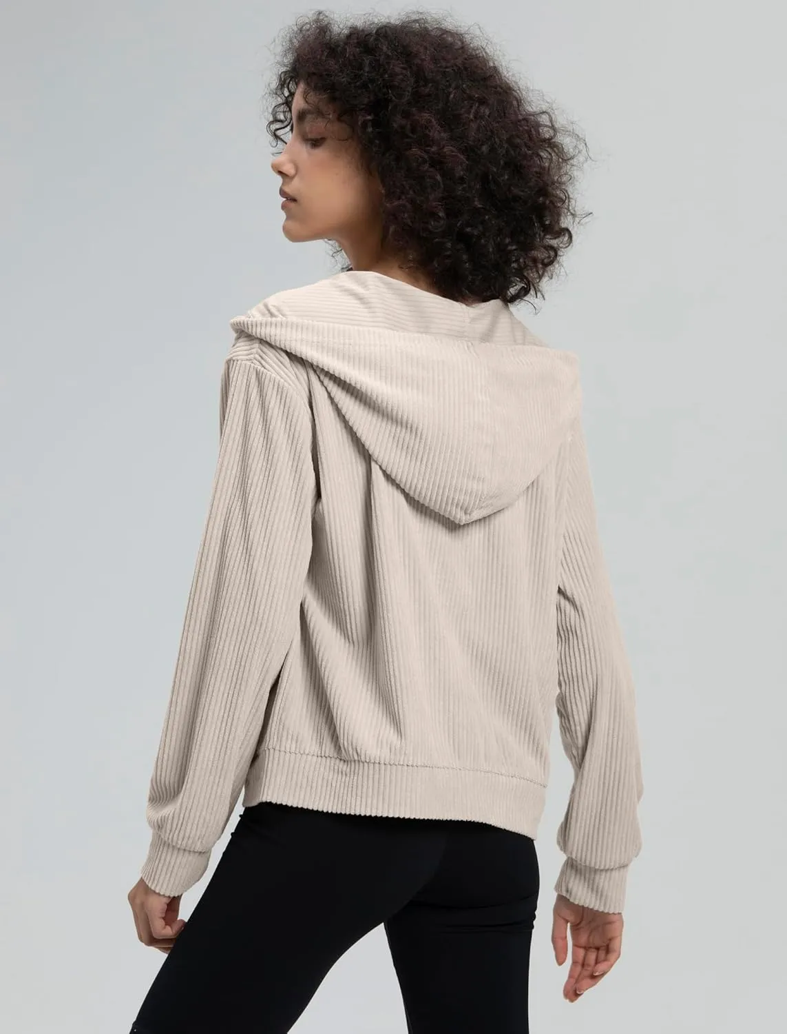 Locachy Women's Corduroy Hoodies Sweatshirt Fashion Zip Up Oversized Shacket Jacket with Pockets