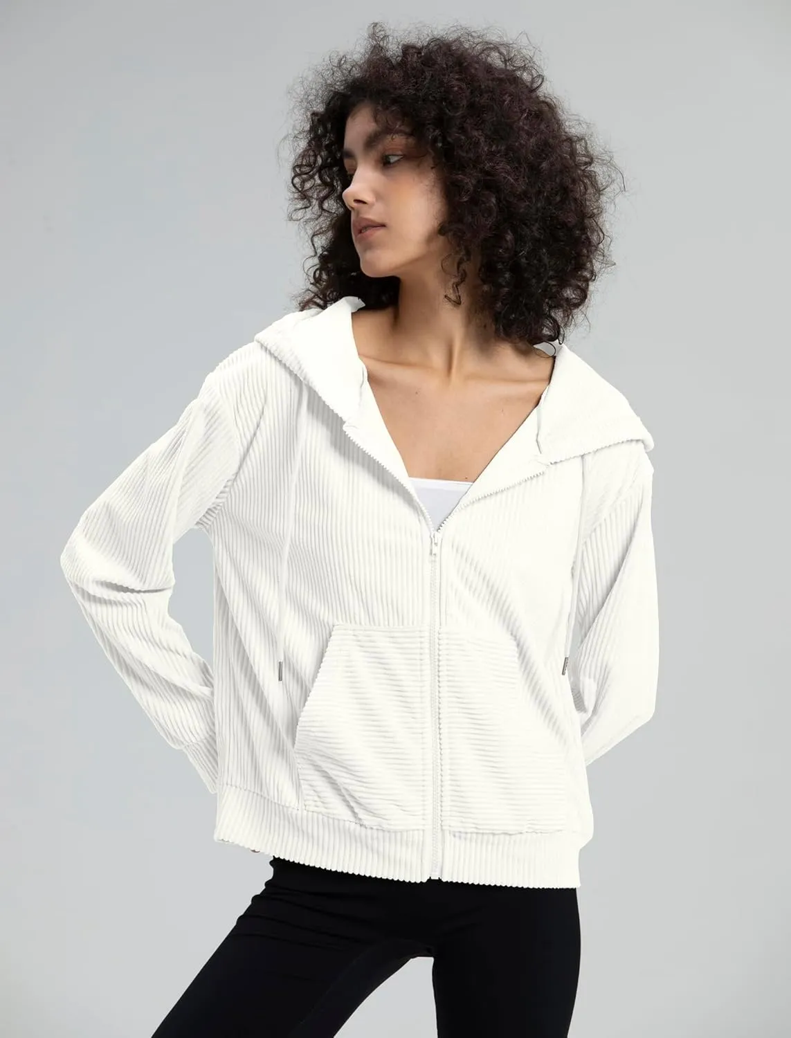 Locachy Women's Corduroy Hoodies Sweatshirt Fashion Zip Up Oversized Shacket Jacket with Pockets