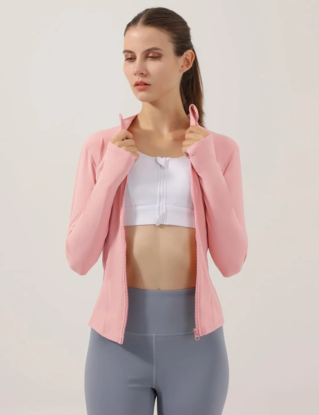 Locachy Women's Slim Fit Full Zip Athletic Running Sports Workout Jacket with Thumb Holes