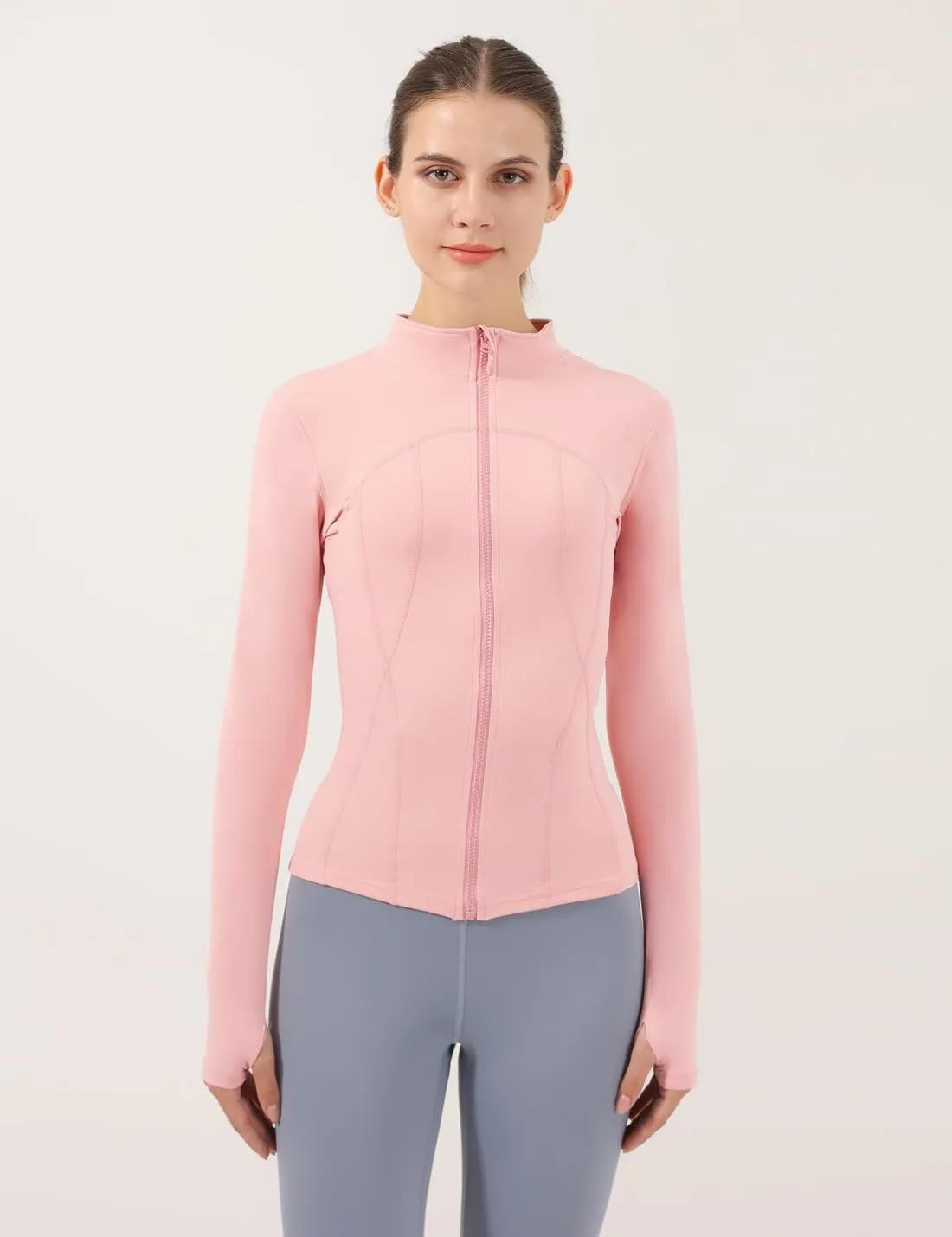 Locachy Women's Slim Fit Full Zip Athletic Running Sports Workout Jacket with Thumb Holes