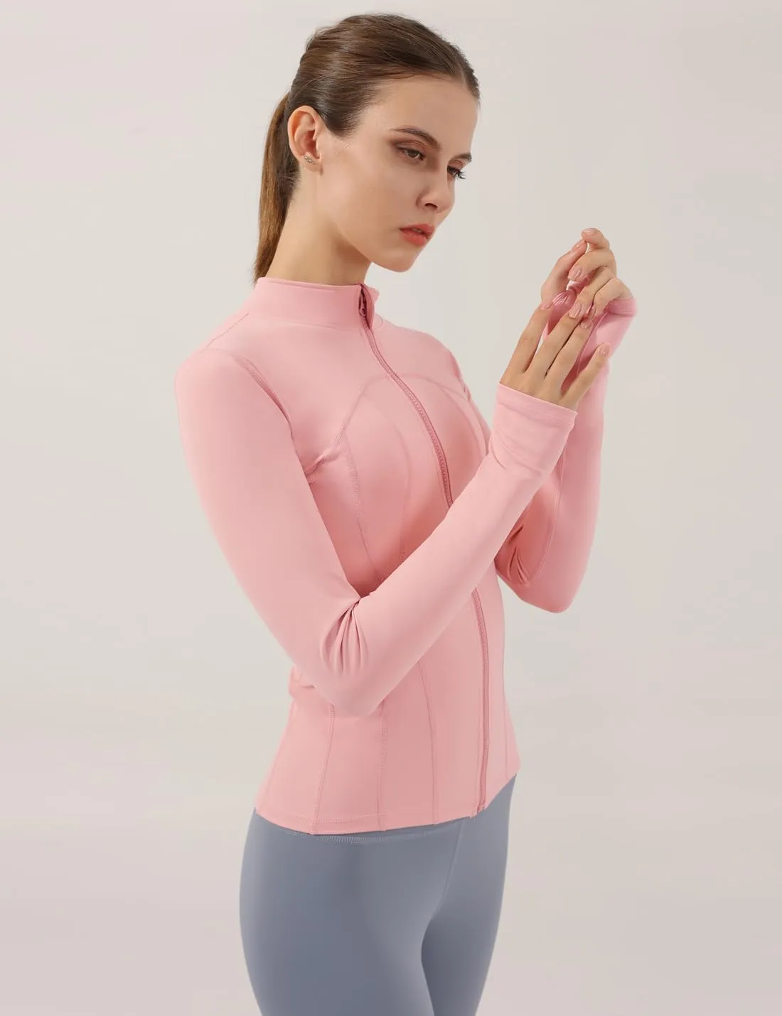 Locachy Women's Slim Fit Full Zip Athletic Running Sports Workout Jacket with Thumb Holes