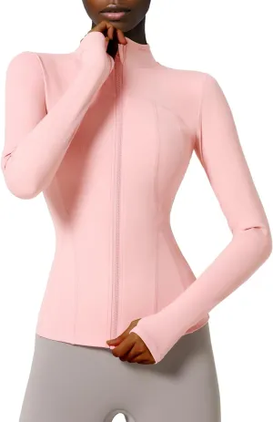 Locachy Women's Slim Fit Full Zip Athletic Running Sports Workout Jacket with Thumb Holes