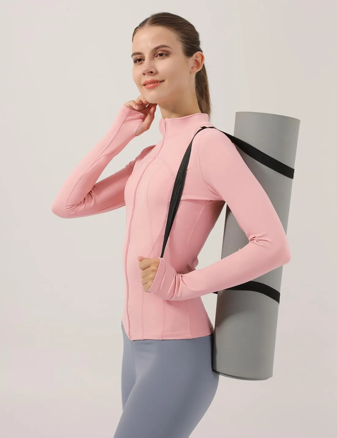 Locachy Women's Slim Fit Full Zip Athletic Running Sports Workout Jacket with Thumb Holes