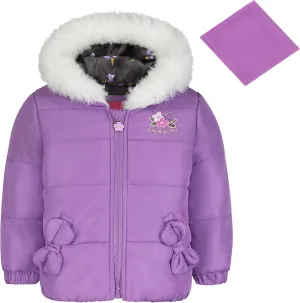 LONDON FOG Girls Toddler Quilted Puffer Winter Jacket With Fleece Hat