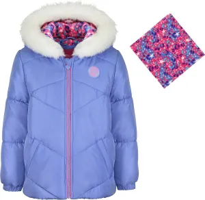 LONDON FOG Girls Toddler Quilted Puffer Winter Jacket With Fleece Hat