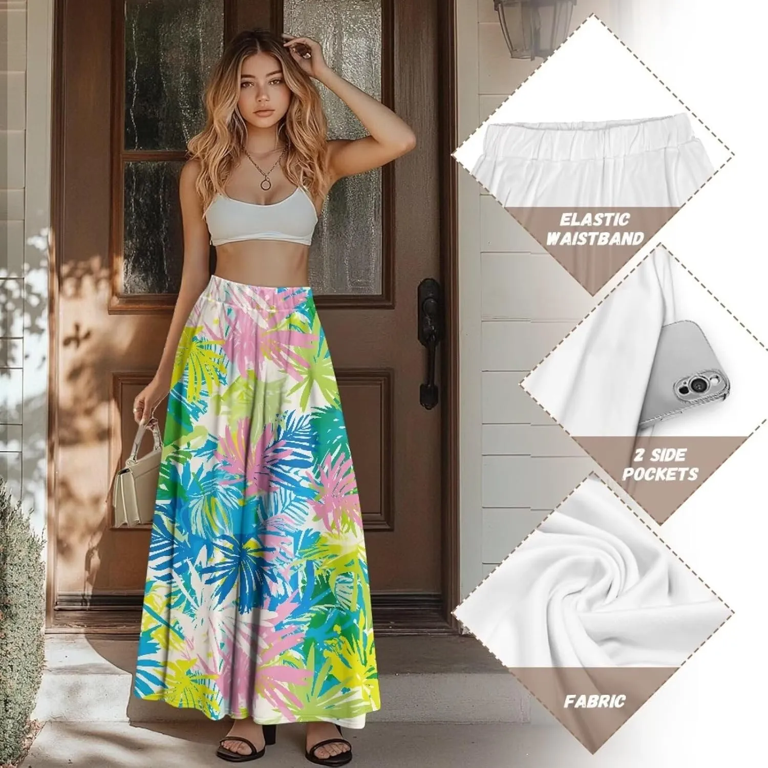 Long Skirts for Women Long Dresses That Reach The Ankles with Fashionable Prints with Pockets